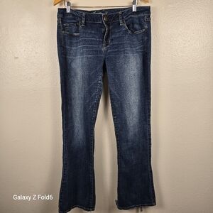 American Eagle Skinny Kick Jeans Super Stretch Distressed Hem Sz 14 Flare